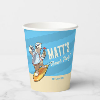 Beach Party Add Your Name Cool Surfing Polar Bear Paper Cups