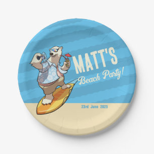Beach Party Add Your Name Cool Surfing Polar Bear Paper Plate