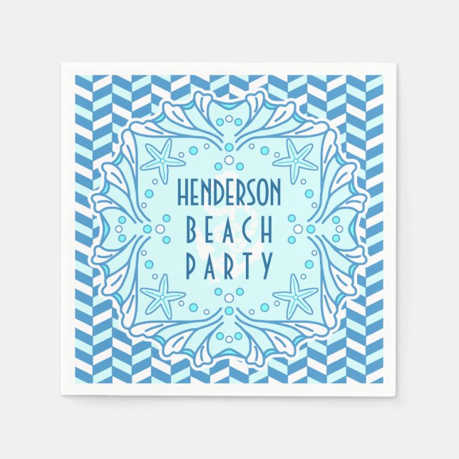 Beach Party Art Deco Shell and Herringbone Custom Napkin (Front)