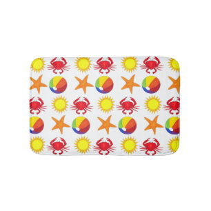 Beach Party Beachball Sun Crab Starfish Seashore Bath Mat