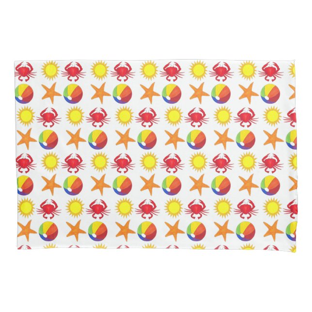 Beach Party Beachball Sun Crab Starfish Seashore Pillowcase (Front)