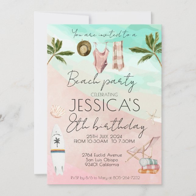 Beach Party Birthday First Birthday Girl Boy Invitation (Front)