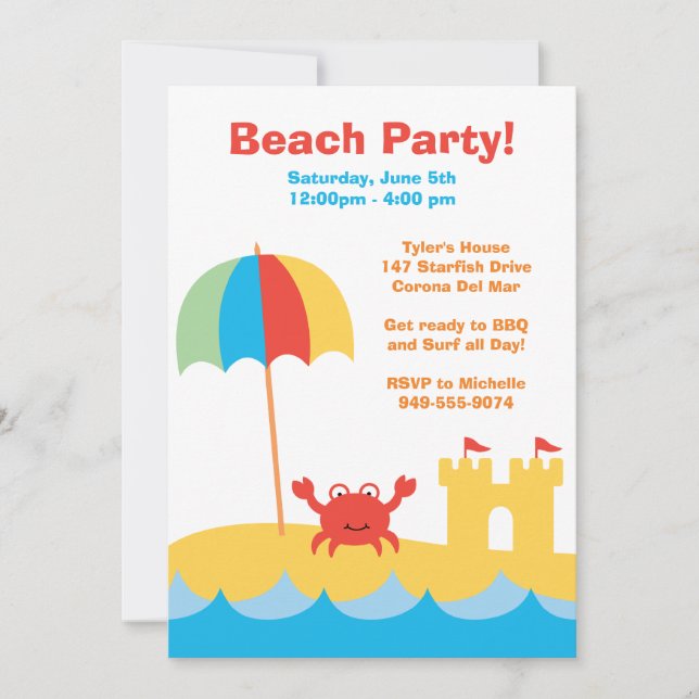 Beach Party Birthday Invitation (Front)
