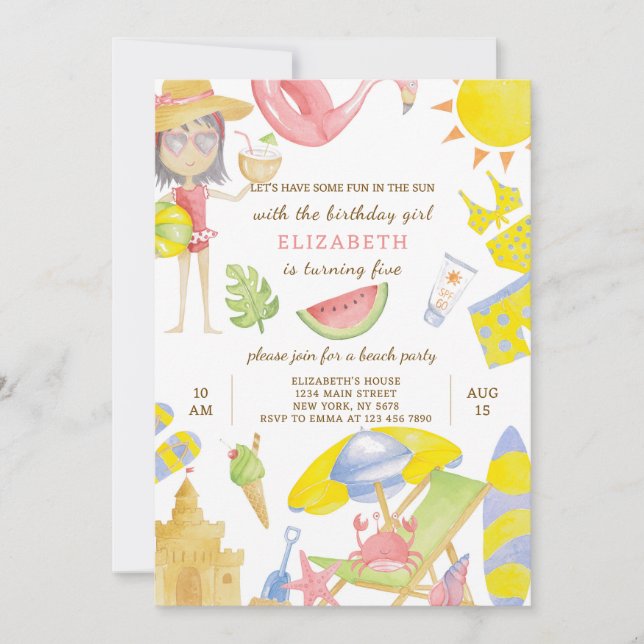 Beach Party Birthday Invitation (Front)