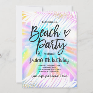 Beach Party Birthday Pink Tie Dye Girl Beach Party Invitation