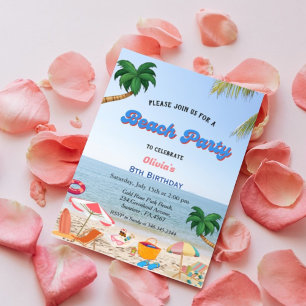Beach party birthday, summer beach birthday  invitation