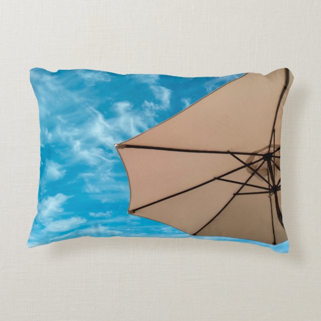 Beach party blues sun ocean umbrella pop colour decorative cushion (Back)