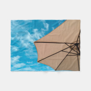 Beach party blues sun ocean umbrella pop colour fleece blanket