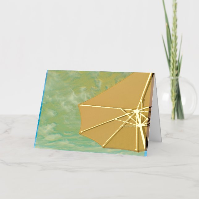 Beach party blues sun ocean umbrella pop colour foil greeting card (Front)