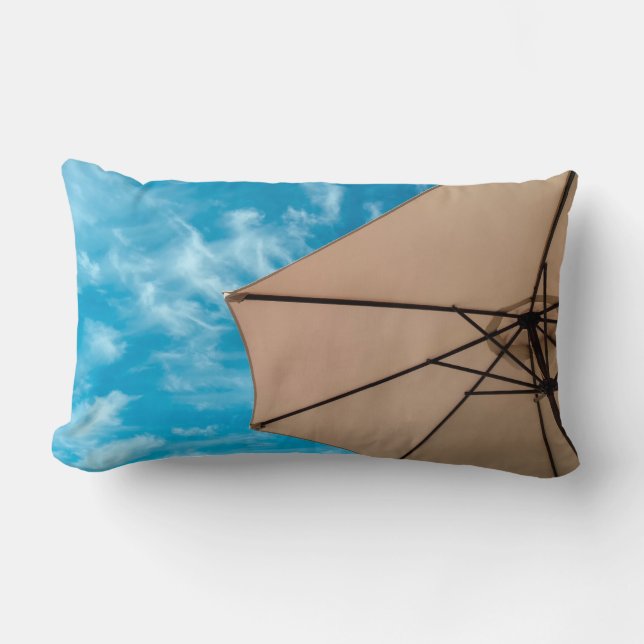 Beach party blues sun ocean umbrella pop colour lumbar cushion (Front)