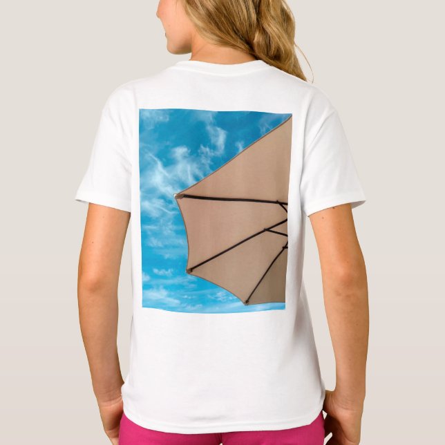Beach party blues sun ocean umbrella pop colour T-Shirt (Back)