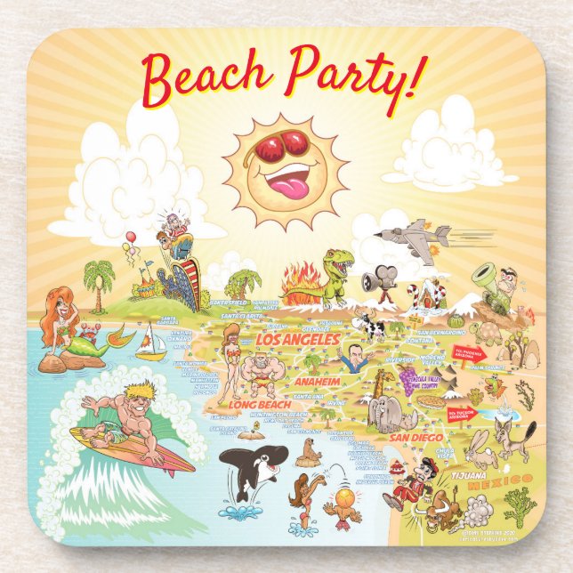 Beach Party California Plastic Coaster (Front)