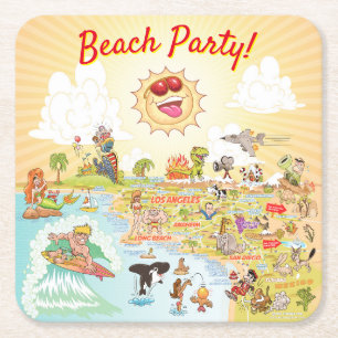 Beach Party Cartoon California Coaster