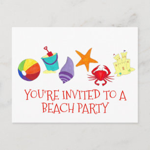 Beach Party Crab Starfish Sun Shell Invitation Postcard