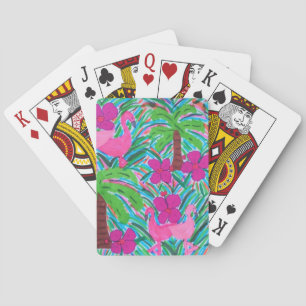 Beach Party Flamingos and Palm Trees Playing Cards