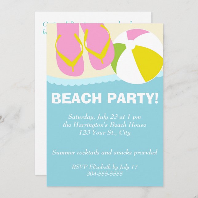 Beach Party Flip Flops Invitation (Front/Back)