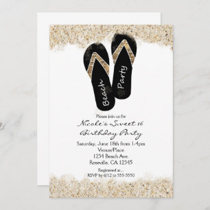 Beach Party Flip Flops Sandy Birthday Invitations
