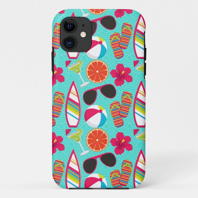 Beach Party Flip Flops Sunglasses Beach Ball Teal Case-Mate iPhone Case (Back)