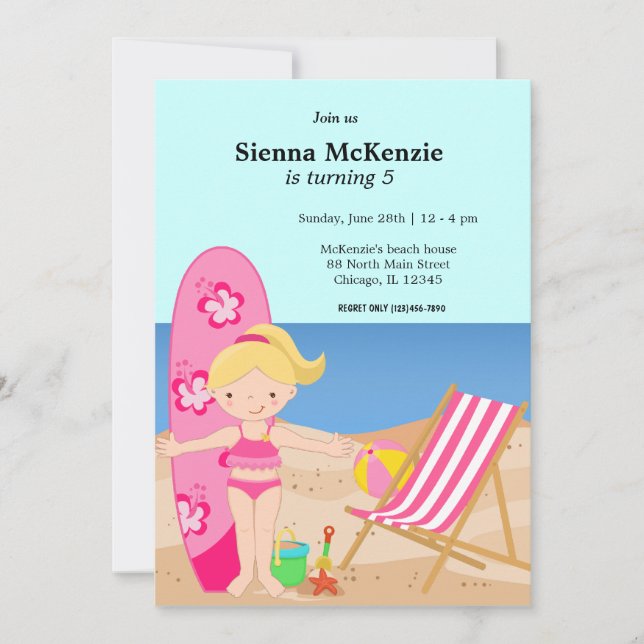 Beach Party (Girl) Invitation (Front)