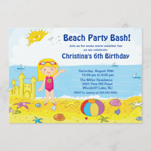 Beach Party Girl Swimming Birthday Invitation