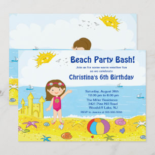 Beach Party Girl Swimming Birthday Invitation