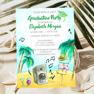 Beach Party Glitter Grad Cap,Graduation  Invitation