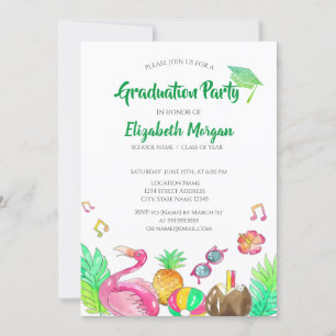 Beach Party Green Glitter Grad Cap,Graduation  Invitation
