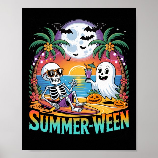 Beach Party Halloween Vibes Summerween Skeleton Gh Poster (Front)