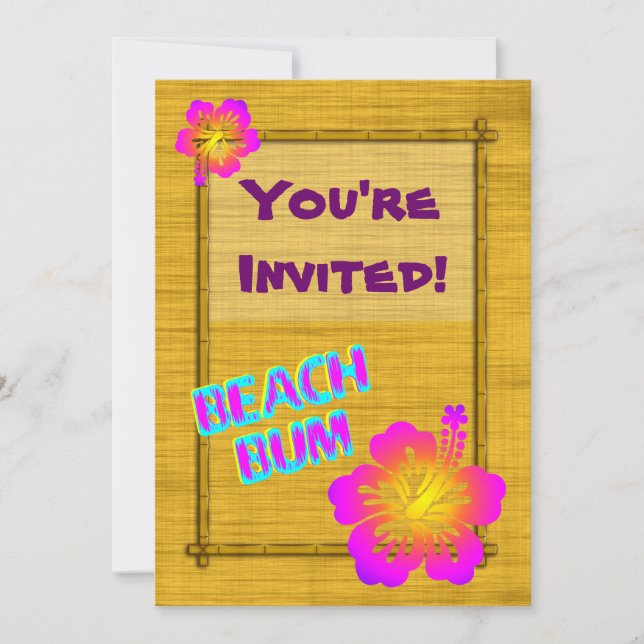 Beach Party Hibiscus Flower Custom Invitations (Front)