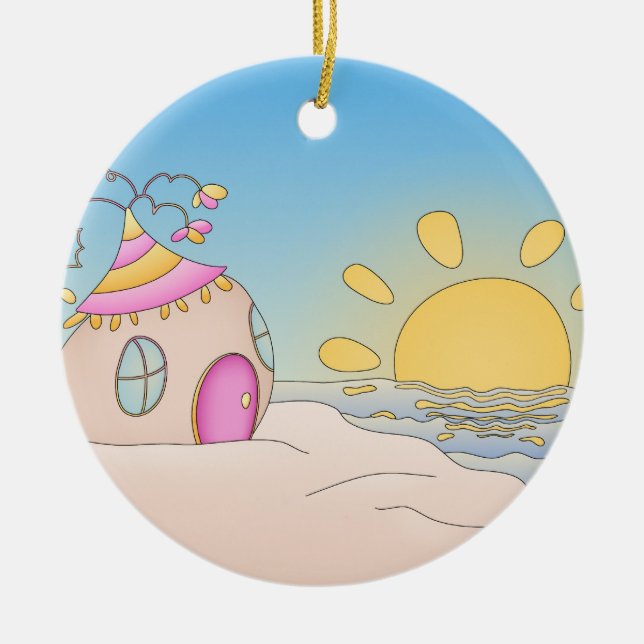 Beach Party House Ceramic Ornament (Front)