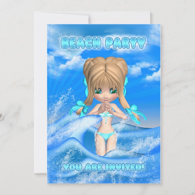 beach party invitation  - fun beach party invi (Front)
