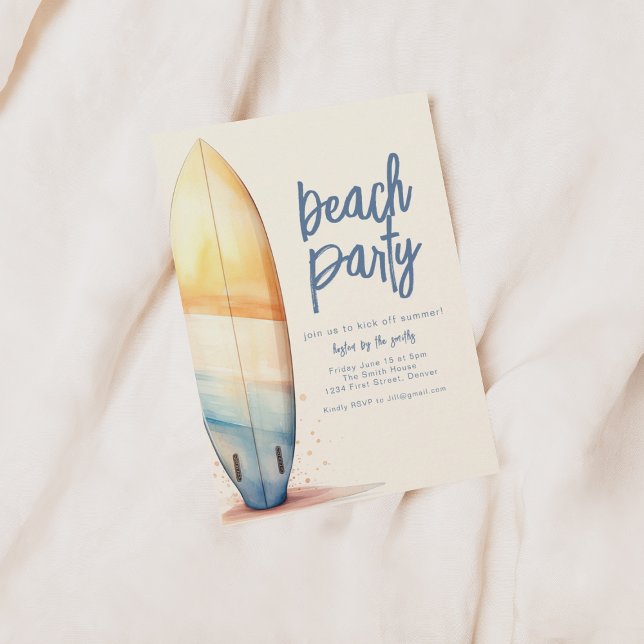 Beach Party Invitation Template with Surf Board (Creator Uploaded)