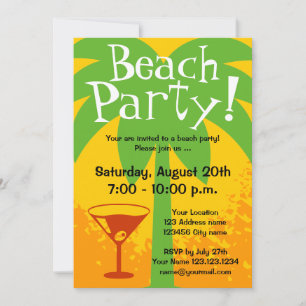 Beach party invitations   custom invites