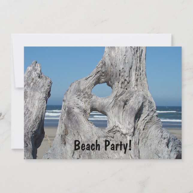 Beach Party! Invitations Driftwood Ocean Waves (Front)