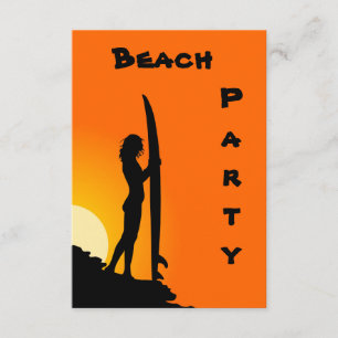 Beach Party Invitations, surfer, orange and black Invitation