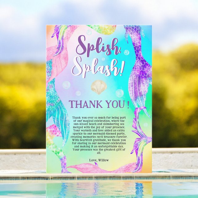 Beach party mermaid tails ocean Kids birthday Thank You Card (Beach party mermaid tails ocean Kids birthday Thank You Card)