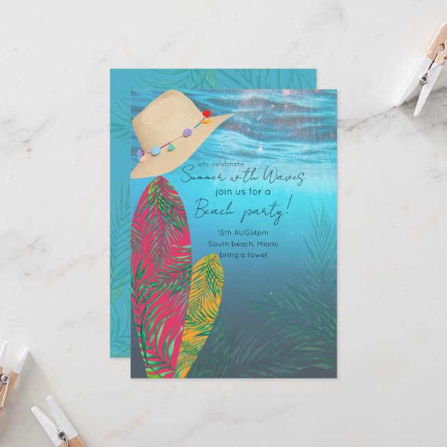 Beach party | Modern summer themed fun party Invitation (Front/Back In Situ)