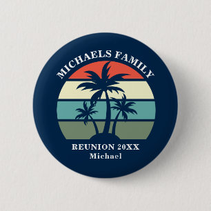 Beach Party Palm Tree Sunset Custom Blue Name Tag 6 Cm Round Badge