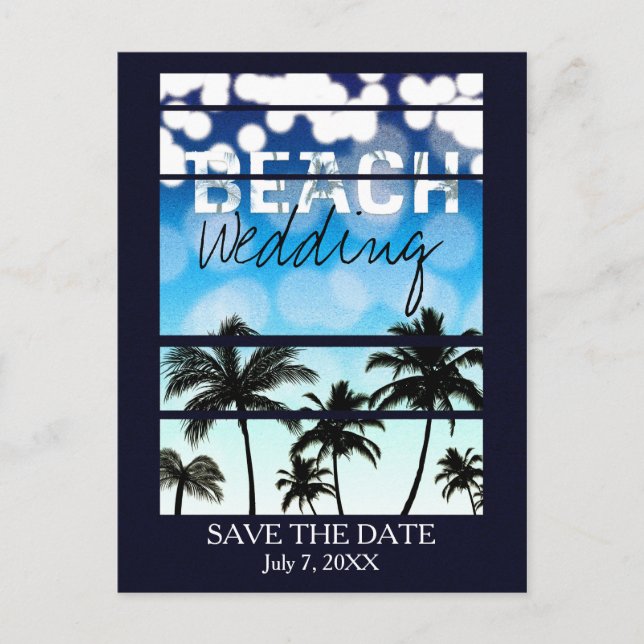Beach Party Palm Trees Tropical Blue Announcement Postcard (Front)