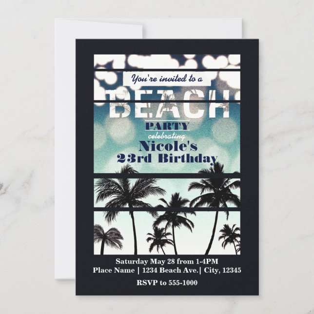 Beach Party Palm Trees Tropical Green Vintage Invitation (Front)