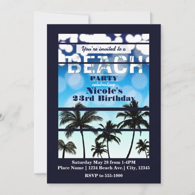 Beach Party Palm Trees Tropical Party Invitations (Front)