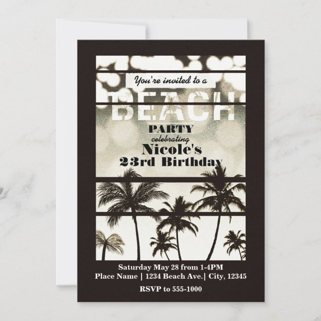 Beach Party Palm Trees Tropical White Hot Glam Invitation (Front)