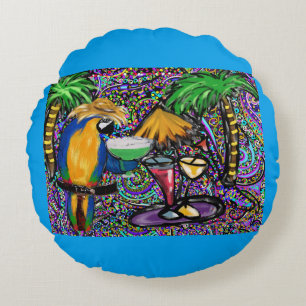 Beach Party Parrot Round Cushion