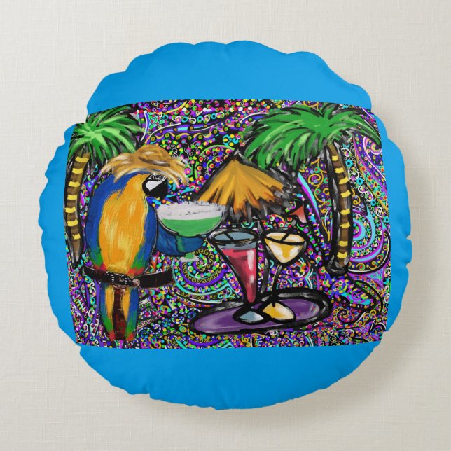 Beach Party Parrot Round Cushion (Front)