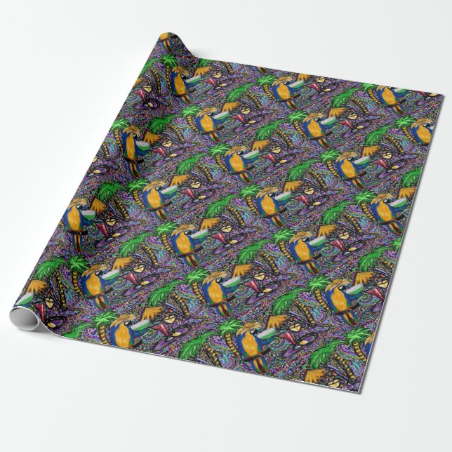 Beach Party Parrot Wrapping Paper (Unrolled)