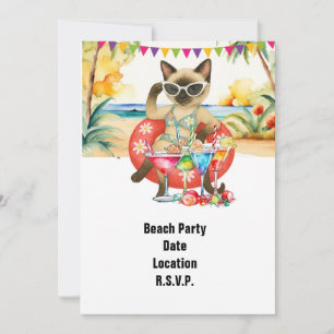 Beach Party Siamese Cat Beach Tropical Summer  Invitation