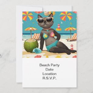 Beach Party Siamese Cat Beach Tropical Summer  Invitation