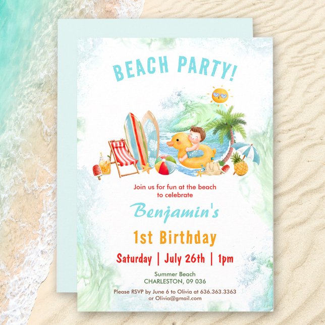 Beach Party Summer 1st Birthday Boy Invitation (Beach Party Summer 1st Birthday Boy Invitation)