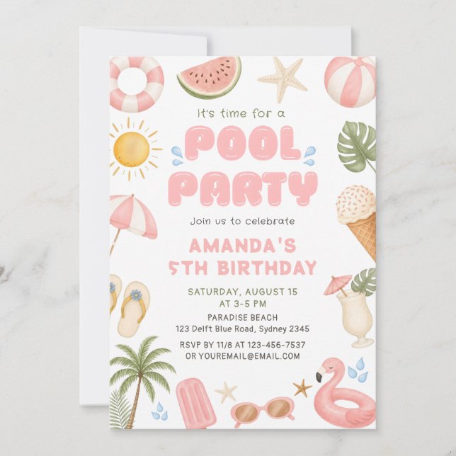 Beach Party Summer Pool Party Birthday  Invitation (Front)