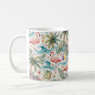 Beach Party Tropical Palm Trees Pink Flamingos Coffee Mug